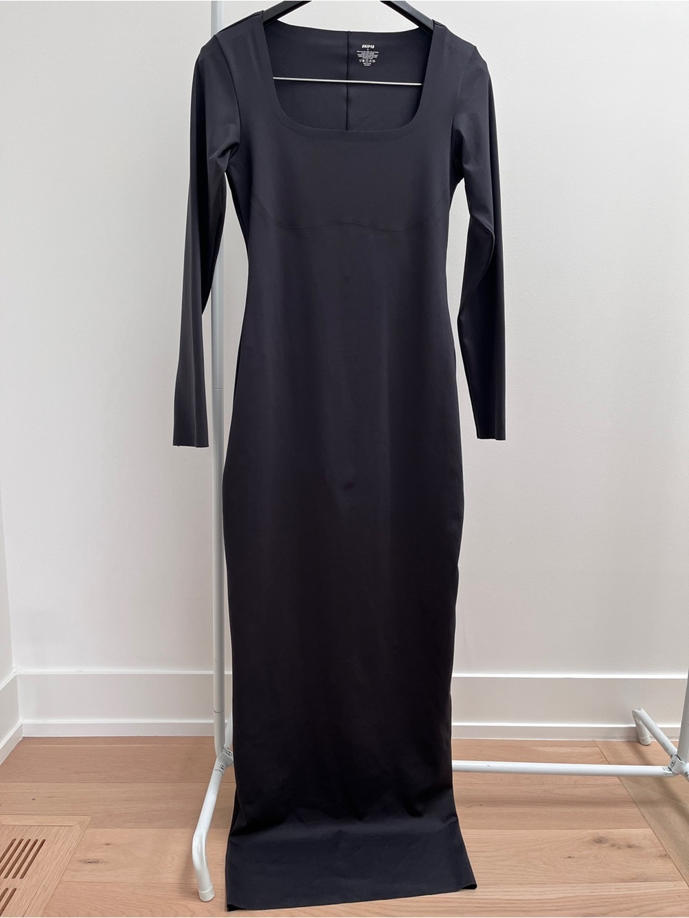 SKIMS body long sleeve slip dress XL onyx compression shaping timeless LBD - Picture 2 of 15